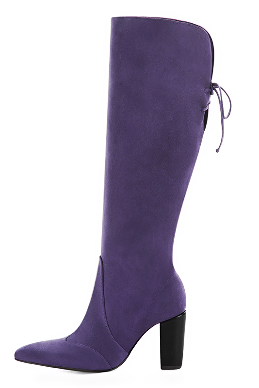 French elegance and refinement for these lavender purple knee-high boots, with laces at the back, 
                available in many subtle leather and colour combinations. Pretty boot adjustable to your measurements in height and width
Customizable or not, in your materials and colors.
Its small side zip and rear opening will leave you very comfortable.
For pointed toe fans. 
                Made to measure. Especially suited to thin or thick calves.
                Matching clutches for parties, ceremonies and weddings.   
                You can customize these knee-high boots to perfectly match your tastes or needs, and have a unique model.  
                Choice of leathers, colours, knots and heels. 
                Wide range of materials and shades carefully chosen.  
                Rich collection of flat, low, mid and high heels.  
                Small and large shoe sizes - Florence KOOIJMAN